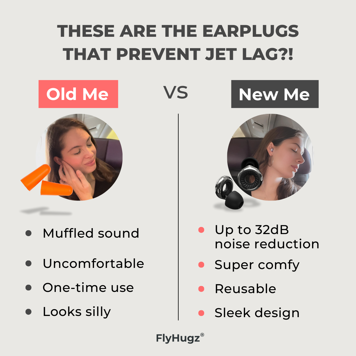 FlyHugz® Noise Reducing Travel Earplugs 2.0