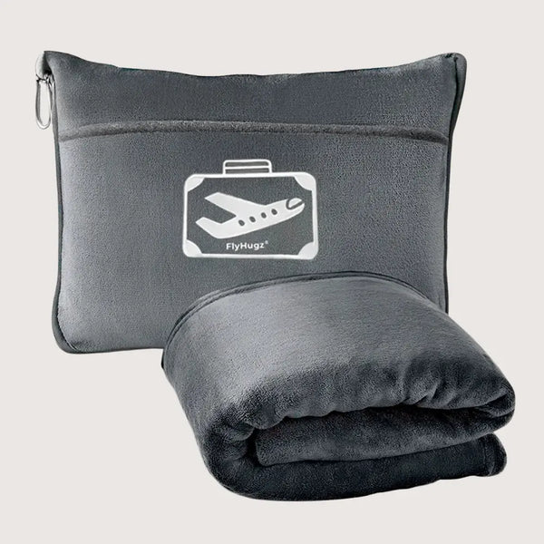 FlyHugz travel blanket and comfort bag in Premium Gray