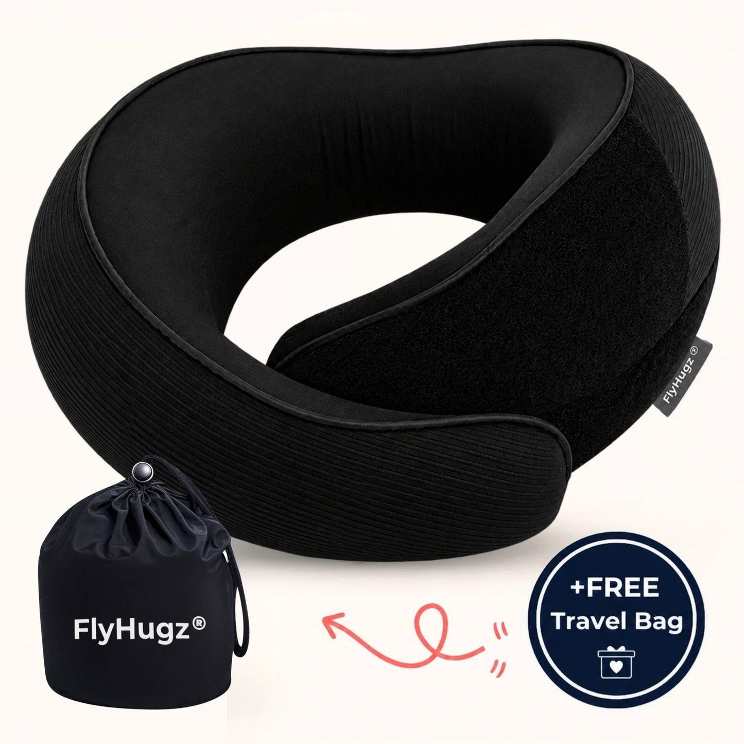 FlyHugz Travel Pillow — Midnight Black