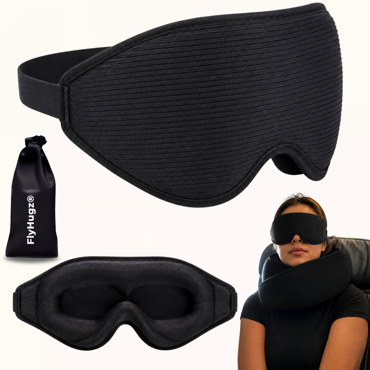 FlyHugz Sleep Mask — Midnight Black