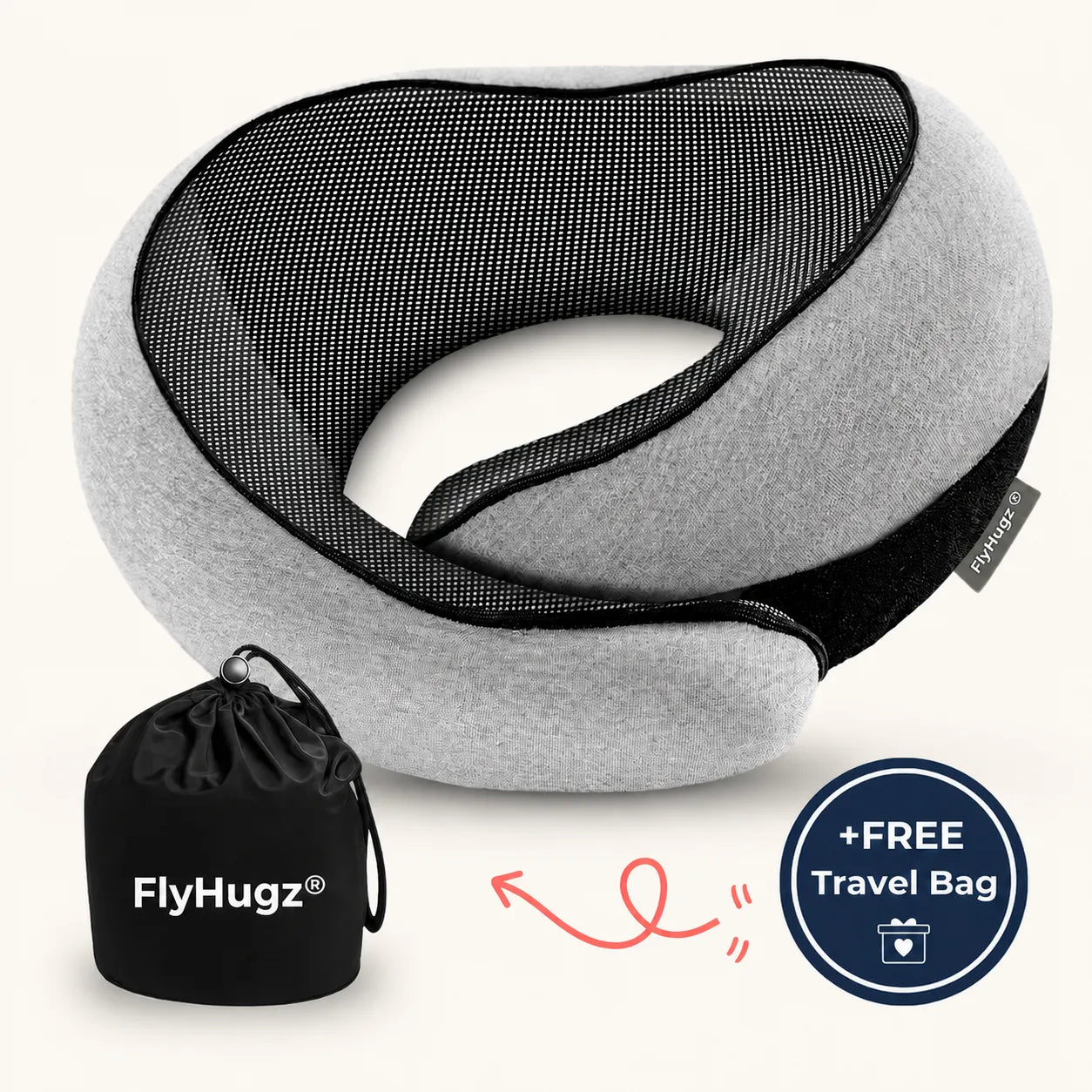 FlyHugz Travel Pillow — Premium Gray