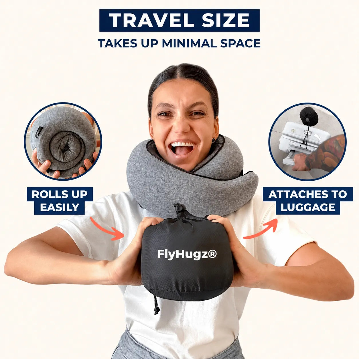 FlyHugz Travel Pillow — packs to travel size