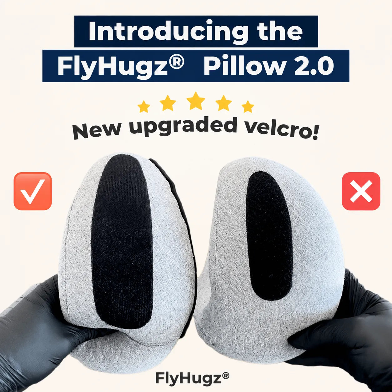FlyHugz Travel Pillow — upgraded velcro closure