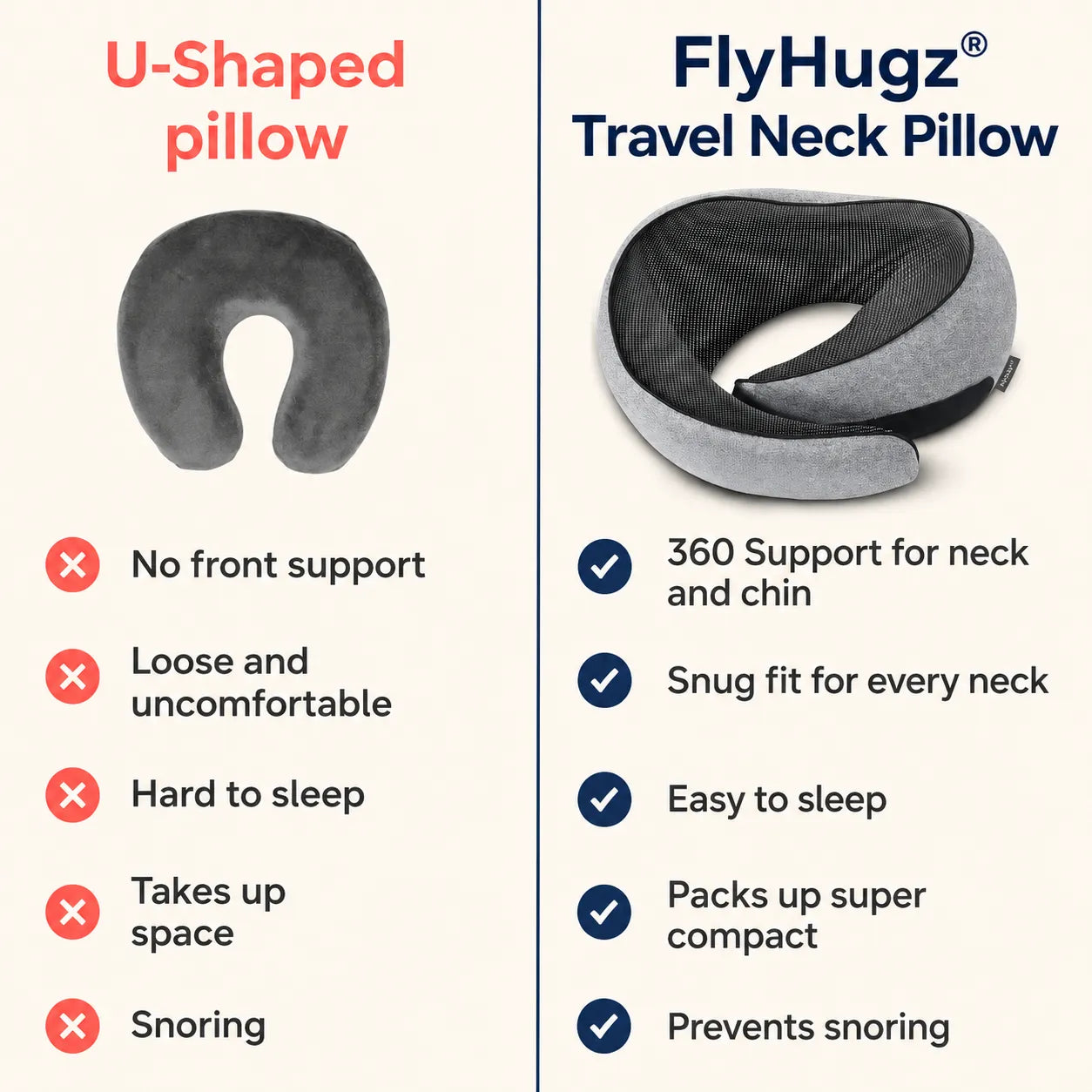 FlyHugz vs U-shaped pillows