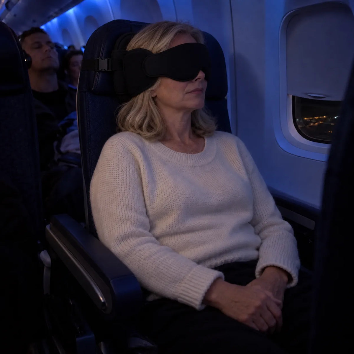 FlyHugz Upright Sleep Mask 10 after night flight
